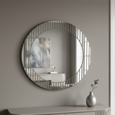 Espejo redondo gris, espejo de diseño para pasillos, espejo decorativo moderno, muebles de lujo.