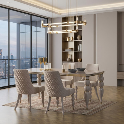 Mesa de comedor beige lujosa mesa de madera Muebles de comedor de diseñador Nuevo