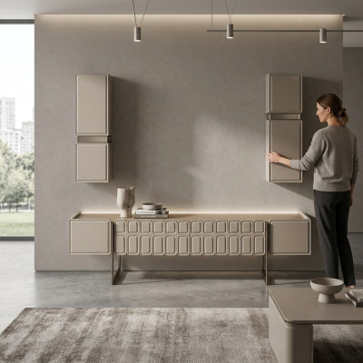 Moderno salón muebles de madera diseñador mueble de TV x2 estantes de pared juego de 3 piezas.