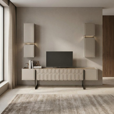 Moderno salón muebles de madera diseñador mueble de TV x2 estantes de pared juego de 3 piezas.