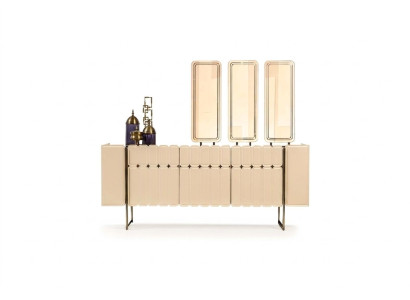 Moderno aparador beige lujoso mueble exclusivo con 3 espejos, 4 piezas.