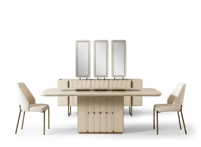 Juego de comedor moderno blanco, mesa de comedor, aparador, 3 sillas, espejo de 9 piezas.
