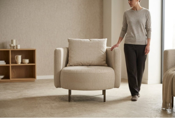 Sillón tapizado Sillón de cóctel Asiento individual Beige Diseñador Nuevo