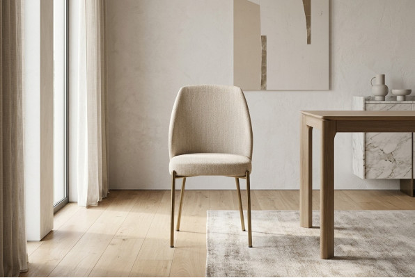 Sillas de comedor exclusivas en beige. Juego completo de x6 sillas de cocina tapizadas.