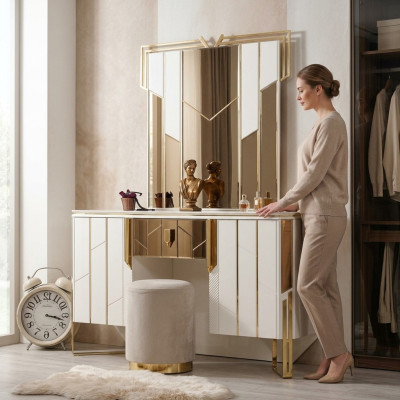 Blanco tocador espejo mesa de tocador consola de maquillaje mesa consola.