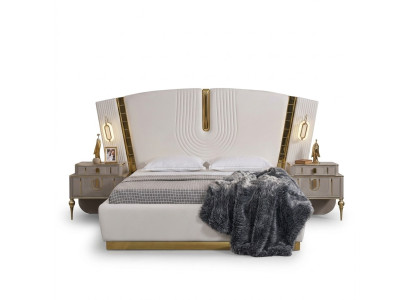 Dormitorio conjunto de cama doble mesitas de noche blanco de lujo de 3 piezas.