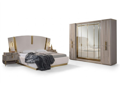 Juego de cama doble dormitorio cama mesitas de noche 4 piezas beige armario