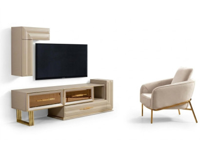 Mueble de salón RTV, mueble bajo para TV, aparador, soporte de TV, armario de pared, beige, moderno.