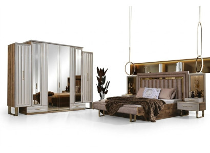 Muebles de dormitorio completos Cama doble Cama Mesitas de noche Beige 4 piezas