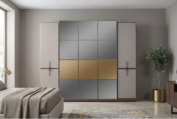 Armario de ropa Armario de vestíbulo Diseño Armario de madera con espejo Gris
