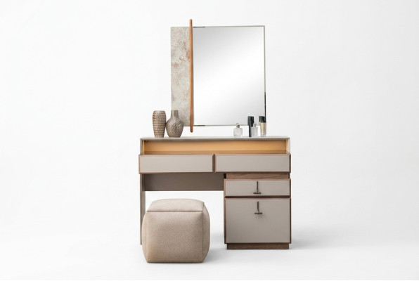 Conjunto de tocador con espejo de mesa de maquillaje gris 3 piezas.