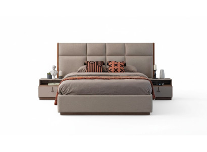 Cama doble Dormitorio Mesitas de noche Gris Conjunto de 3 piezas Cama con cajones