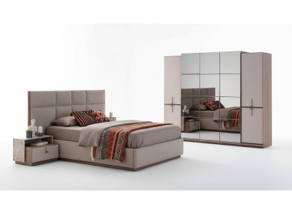 Dormitorio completo Cama doble Mesillas de noche Gris 4 piezas Armario