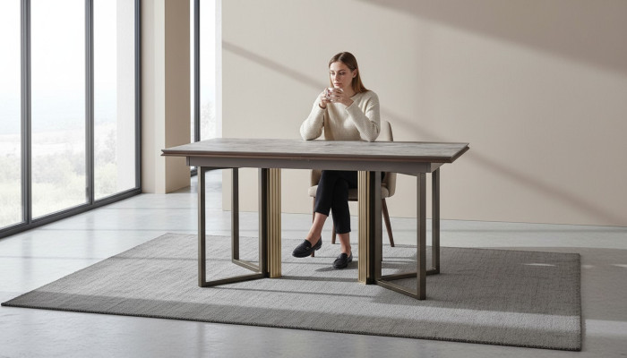 Mesa de comedor Mesa Table Rincón de comer Comedor Madera Mesa de madera Gris