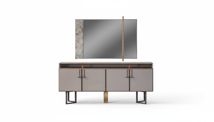 Conjunto de aparador con espejo armario de madera gris.