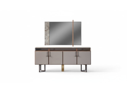 Conjunto de aparador con espejo armario de madera gris.