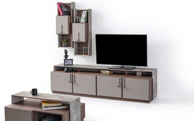 Soporte de TV Armarios de pared Aparador Bajo RTV Gris Sala de estar Madera