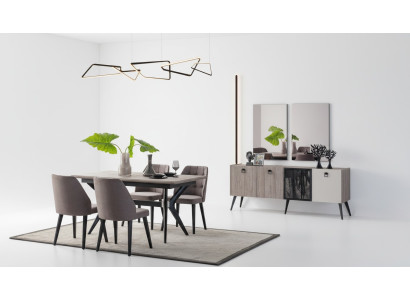 Grupo de comedor Rincón de comedor Mesa de comedor Sillas Madera Gris Sala de estar 9 piezas Cómoda