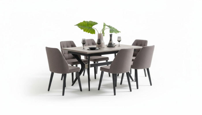 Zona de comedor Conjunto de comedor Grupo de comedor Mesa de comedor Sillas Madera Gris 7 piezas