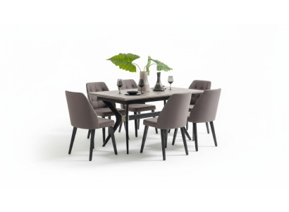 Zona de comedor Conjunto de comedor Grupo de comedor Mesa de comedor Sillas Madera Gris 7 piezas