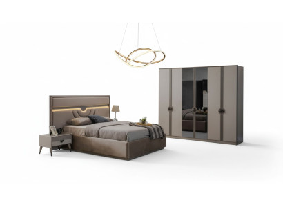 Cama doble Set completo de muebles de dormitorio Cama Mesitas de noche Beige 4 piezas