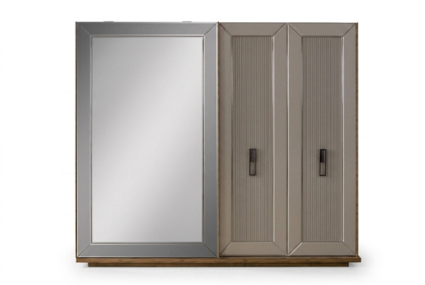 Armario ropero con espejo, armario de madera, color beige.