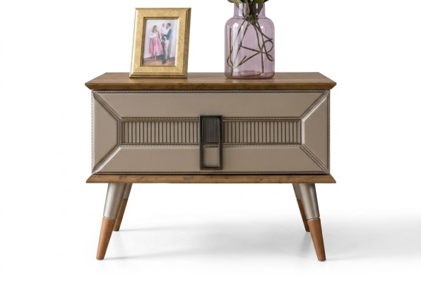 Mesa de noche completa, mesita de noche, cómoda de noche de madera de 2 piezas en gris.