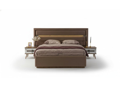 Juego de cama marrón Exclusiva cama doble 2 mesitas de noche de madera de 3 piezas