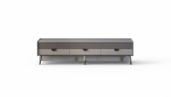 Mueble de televisión RTV, un aparador gris, diseño de sala de estar, muebles lowboard nuevos.