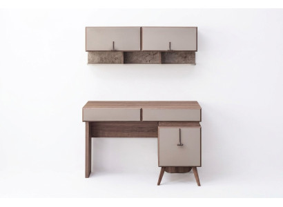 Escritorio beige lujoso, mesa de oficina, armario de pared, conjunto de escritorio de ordenador