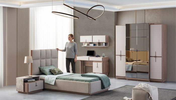 Muebles de dormitorio infantil modernos, cama de diseñador, escritorio, armario de pared, nuevo.