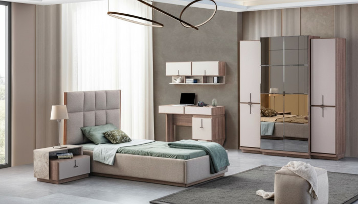 Muebles de dormitorio infantil modernos, cama de diseñador, escritorio, armario de pared, nuevo.