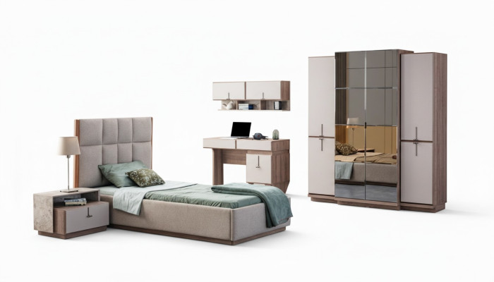 Muebles de dormitorio infantil modernos, cama de diseñador, escritorio, armario de pared, nuevo.