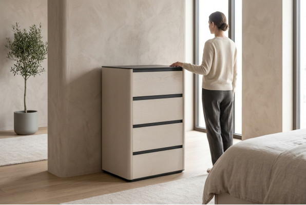 Cómoda de madera beige Armario de madera con 4 puertas Elegante armario auxiliar para dormitorio