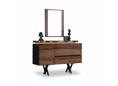 Espejo de tocador exclusivo de madera, mesa de maquillaje, consola de lujo marrón.