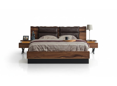 Dormitorio conjunto de madera Cama robusta 2 mesitas de noche Set de lujo de 3 piezas.