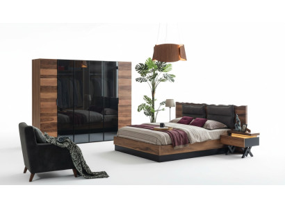 Muebles modernos para dormitorio, cama de diseñador, 2 mesitas de noche, armario.