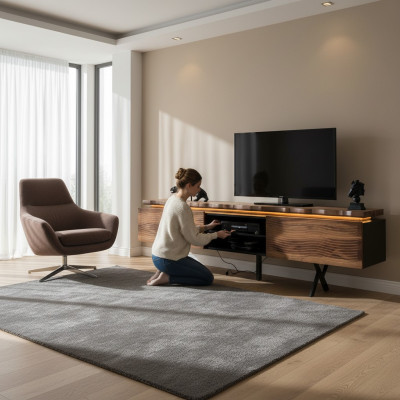 Mueble de salón de lujo de madera robusta, cómoda baja para TV, completamente nuevo.