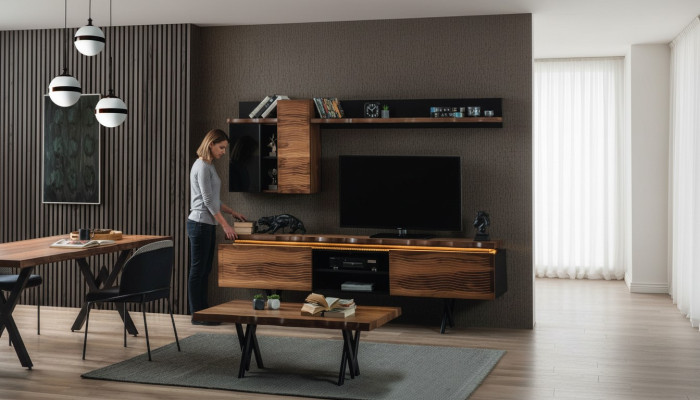 Mueble de salón de lujo, armario de pared, soporte de TV, mesa de centro de 3 piezas.