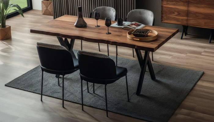 Mesa de comedor de madera exclusiva con 6 sillas tapizadas modernas, juego de comedor.