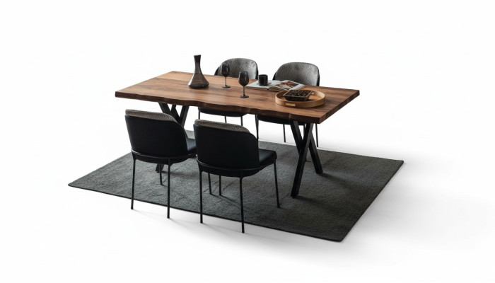 Mesa de comedor de madera exclusiva con 6 sillas tapizadas modernas, juego de comedor.