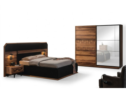 Exquisito conjunto de dormitorio Cama doble elegante 2 mesitas de noche de madera