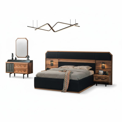 Muebles de dormitorio únicos Marco de cama de lujo Mesitas de noche Consola