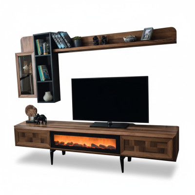 Conjunto de muebles de pared de sala de estar marrón Diseñador soporte de TV RTV Estantes de madera LED