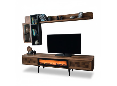 Conjunto de muebles de pared de sala de estar marrón Diseñador soporte de TV RTV Estantes de madera LED