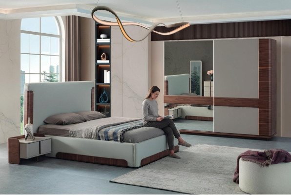 Gracioso dormitorio muebles cama de lujo armario de diseñador