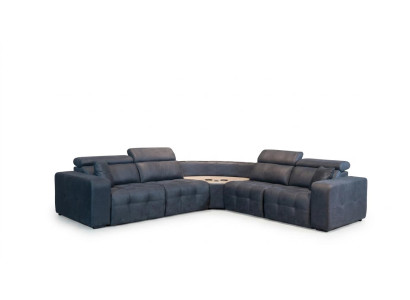 Sofá esquinero en forma de L, sofá de cuero grande, gris, diseño de salón.