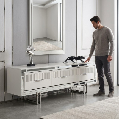 Mueble de televisión soporte de TV Panel de pared Blanco RTV Mesa de TV Unidad de pared moderna