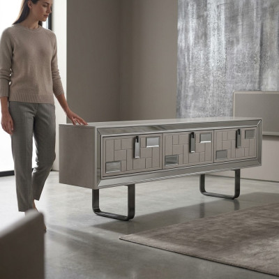 Mueble de TV, soporte RTV, aparador bajo de salón, unidad de pared de madera blanca para la sala de estar.