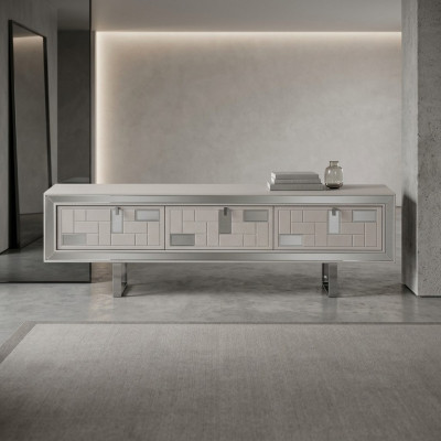 Mueble de TV, soporte RTV, aparador bajo de salón, unidad de pared de madera blanca para la sala de estar.